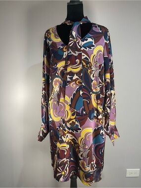 City Chic Mara Abstract Print Long Sleeve Dress Sz.16